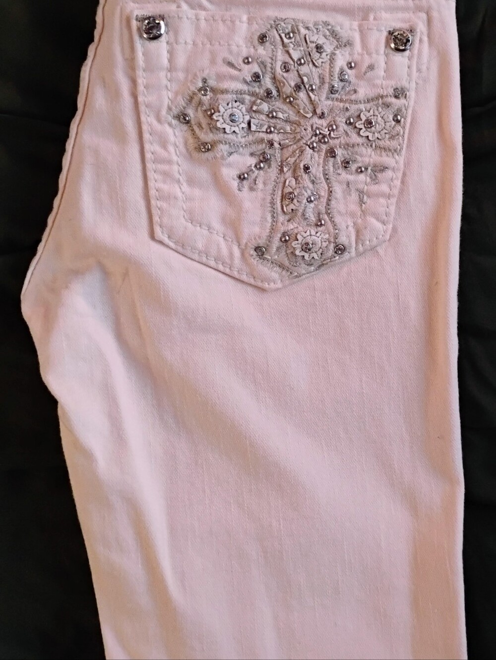 Miss Me Pale Pink Skinny Jeans with Jeweled Accents - Picture 7 of 7